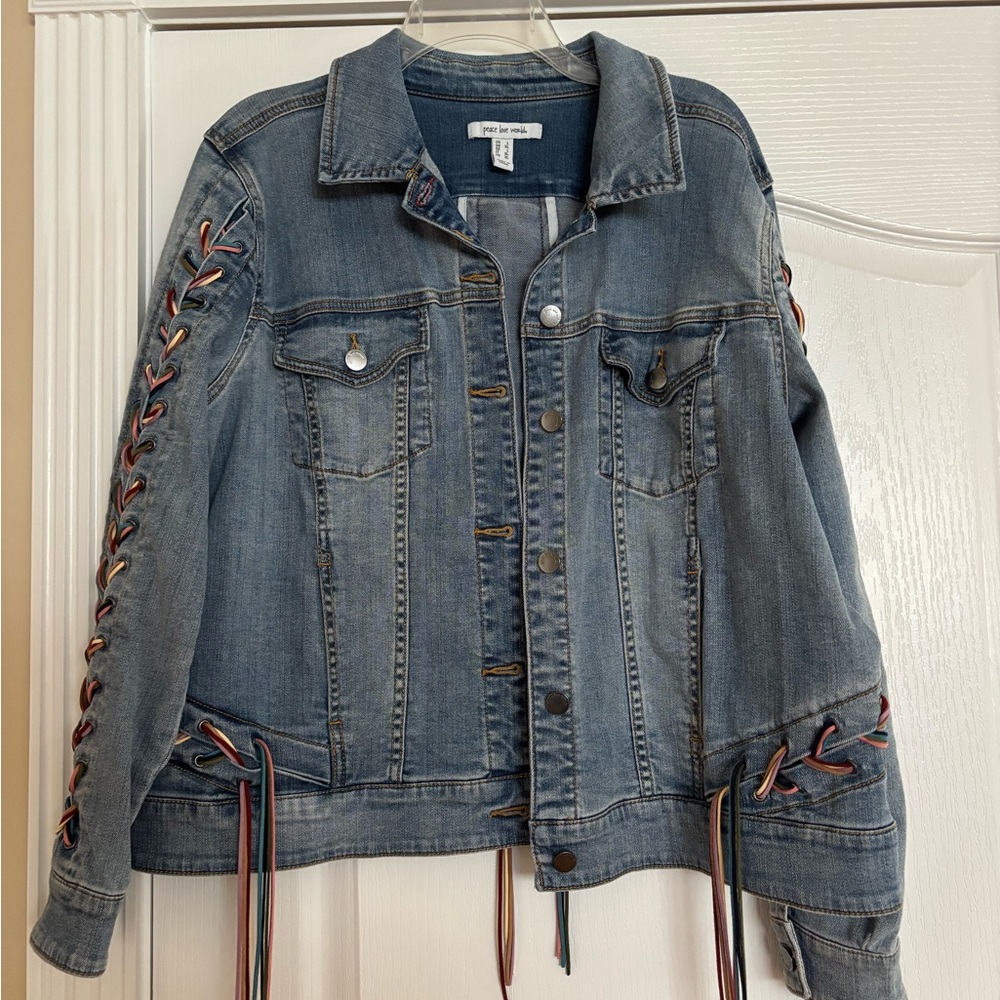 Denim Jacket with Lace-Up Sleeves
